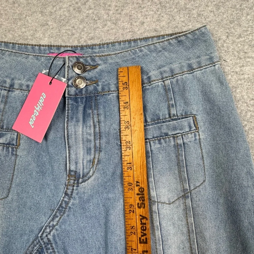 Edikted Denim Maxi Skirt Light Wash Ruffle Front Slit Y2K Blue Women Size M NEW